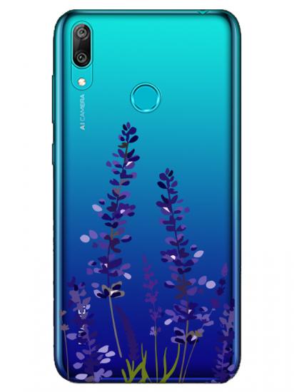 Huawei Y7 2019 Lavanta Desenli Şeffaf Telefon Kılıfı