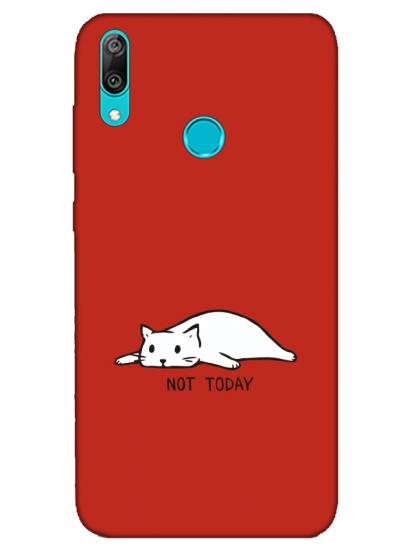 Huawei Y7 2019 Not Today Kedi Kırmızı Telefon Kılıfı