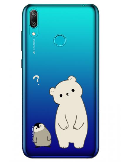 Huawei Y7 2019 Penguen Ve Ayıcık Şeffaf Telefon Kılıfı