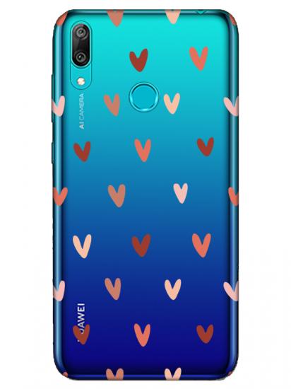 Huawei Y7 2019 Kalp Desen Şeffaf Telefon Kılıfı