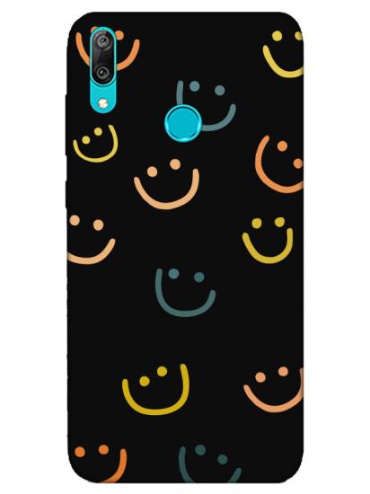 Huawei Y7 2019 Emoji Gülen Yüz Siyah Telefon Kılıfı