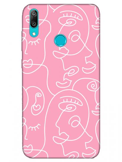 Huawei Y7 2019 Face Art Pembe Telefon Kılıfı