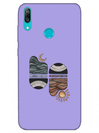 Huawei Y7 2019 Sunset Wave Lila Telefon Kılıfı