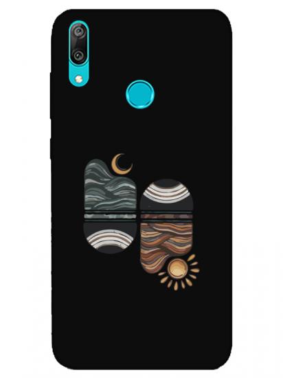 Huawei Y7 2019 Sunset Wave Siyah Telefon Kılıfı