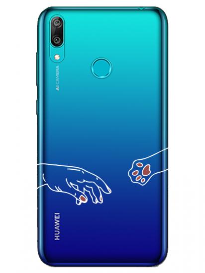 Huawei Y7 2019 Hand And Paw Şeffaf Telefon Kılıfı