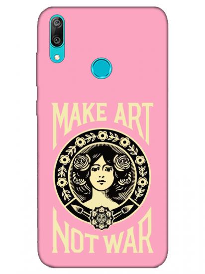 Huawei Y7 2019 Make Art Not War Pembe Telefon Kılıfı