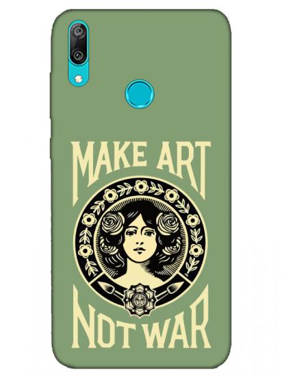 Huawei Y7 2019 Make Art Not War Yeşil Telefon Kılıfı