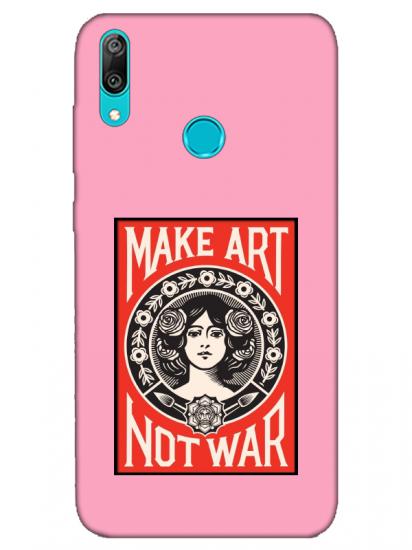 Huawei Y7 2019 Make Art Not War Pembe Telefon Kılıfı