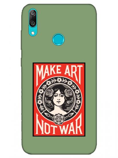 Huawei Y7 2019 Make Art Not War Yeşil Telefon Kılıfı