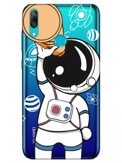 Huawei Y7 2019 Astronot Şeffaf Telefon Kılıfı