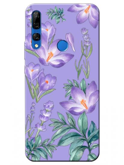 Huawei Y9 Prime 2019 Kış Çiçeği Lila Telefon Kılıfı