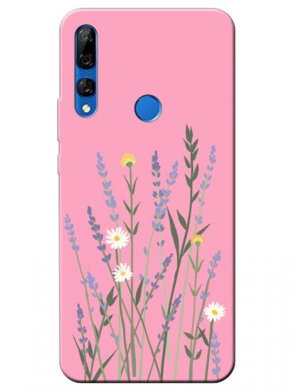 Huawei Y9 Prime 2019 Lavanta Desenli Pembe Telefon Kılıfı