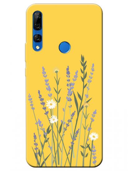 Huawei Y9 Prime 2019 Lavanta Desenli Sarı Telefon Kılıfı