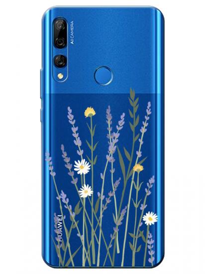 Huawei Y9 Prime 2019 Lavanta Desenli Şeffaf Telefon Kılıfı