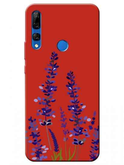 Huawei Y9 Prime 2019 Lavanta Desenli Kırmızı Telefon Kılıfı