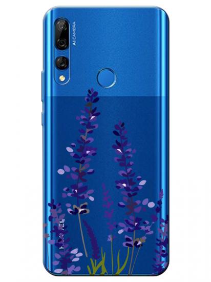 Huawei Y9 Prime 2019 Lavanta Desenli Şeffaf Telefon Kılıfı