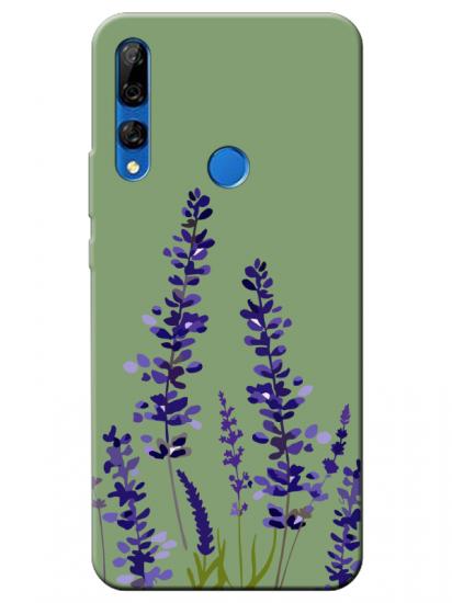 Huawei Y9 Prime 2019 Lavanta Desenli Yeşil Telefon Kılıfı