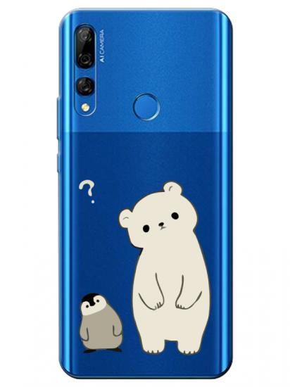 Huawei Y9 Prime 2019 Penguen Ve Ayıcık Şeffaf Telefon Kılıfı