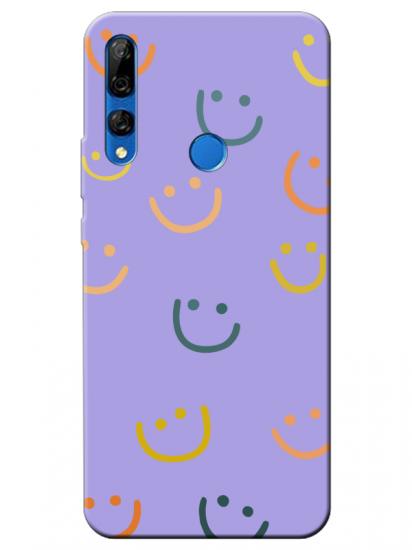 Huawei Y9 Prime 2019 Emoji Gülen Yüz Lila Telefon Kılıfı