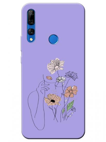 Huawei Y9 Prime 2019 Kadın Çiçek Lila Telefon Kılıfı