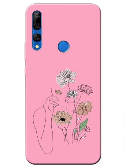 Huawei Y9 Prime 2019 Kadın Çiçek Pembe Telefon Kılıfı