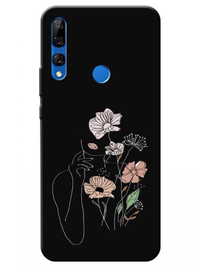 Huawei Y9 Prime 2019 Kadın Çiçek Siyah Telefon Kılıfı