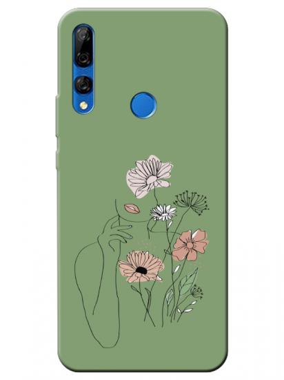 Huawei Y9 Prime 2019 Kadın Çiçek Yeşil Telefon Kılıfı