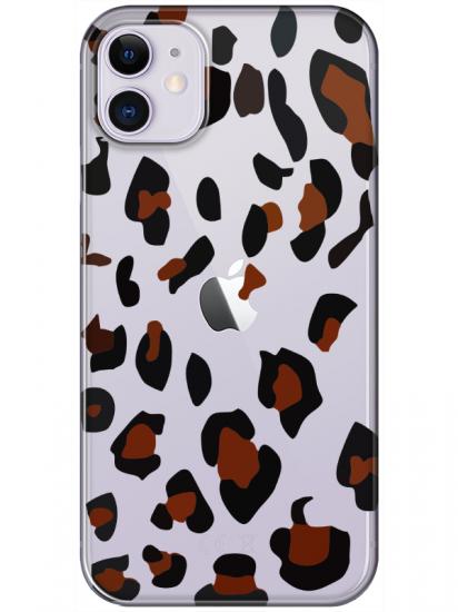 iPhone 11 Leopar Desen Şeffaf Telefon Kılıfı