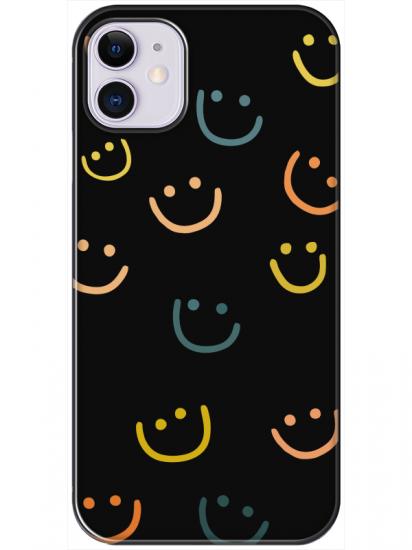 iPhone 11 Emoji Gülen Yüz Siyah Telefon Kılıfı