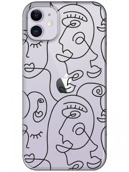 iPhone 11 Face Art Şeffaf Telefon Kılıfı