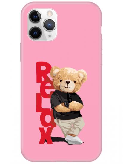 iPhone 11 Pro Teddy Bear Relax Pembe Telefon Kılıfı