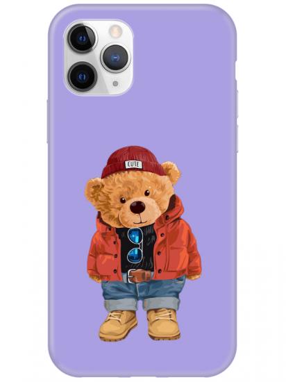 iPhone 11 Pro Max Teddy Bear Lila Telefon Kılıfı