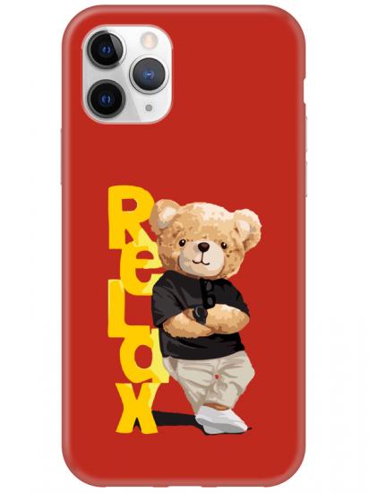 iPhone 11 Pro Max Teddy Bear Relax Kırmızı Telefon Kılıfı