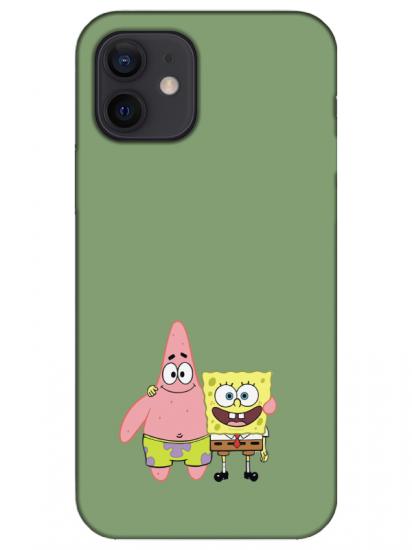 iPhone 12 Sünger Bob Ve Patrickstar Yeşil Telefon Kılıfı