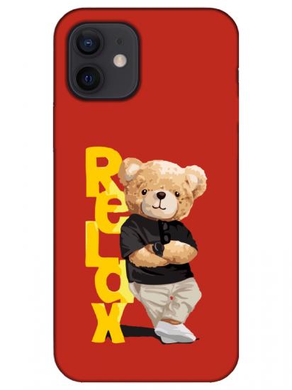 iPhone 12 Teddy Bear Relax Kırmızı Telefon Kılıfı