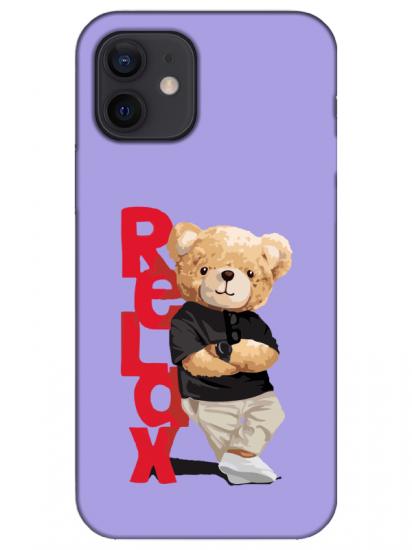 iPhone 12 Teddy Bear Relax Lila Telefon Kılıfı