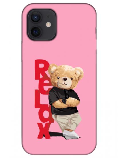 iPhone 12 Teddy Bear Relax Pembe Telefon Kılıfı