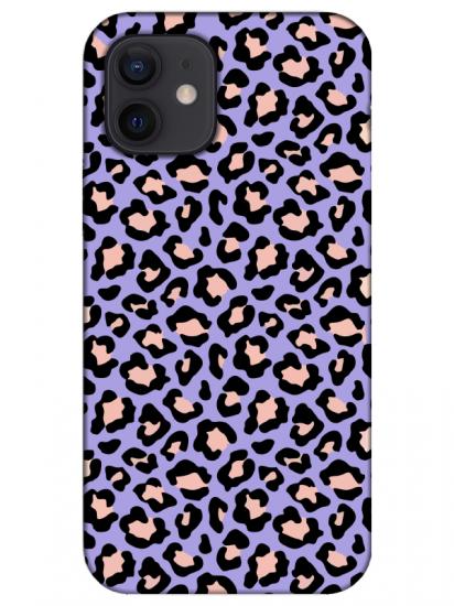 iPhone 12 Leopar Desenli Lila Telefon Kılıfı