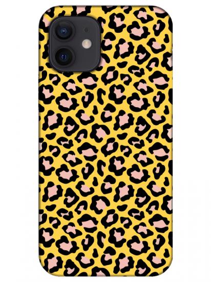 iPhone 12 Leopar Desenli Sarı Telefon Kılıfı