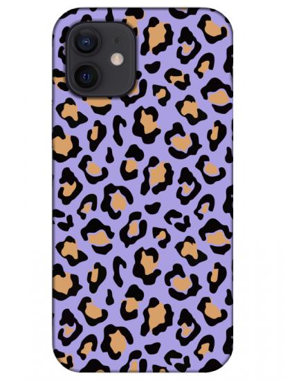 iPhone 12 Leopar Desenli Lila Telefon Kılıfı