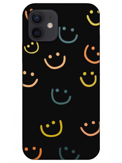 iPhone 12 Emoji Gülen Yüz Siyah Telefon Kılıfı