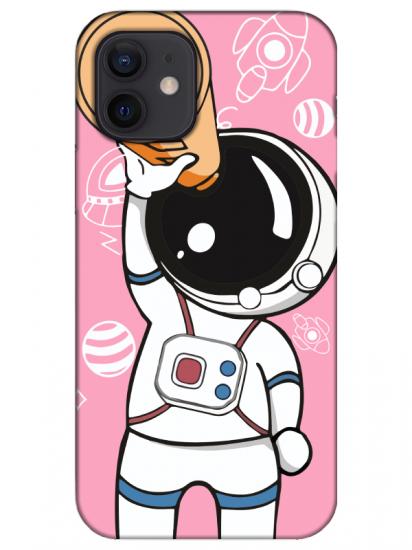 iPhone 12 Astronot Pembe Telefon Kılıfı