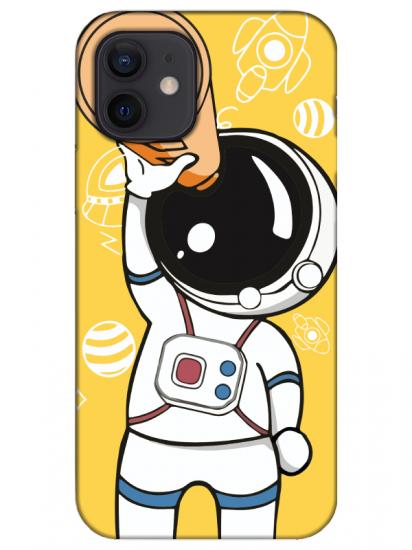 iPhone 12 Astronot Sarı Telefon Kılıfı