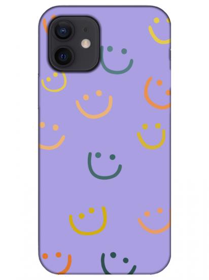 iPhone 12 Mini Emoji Gülen Yüz Lila Telefon Kılıfı