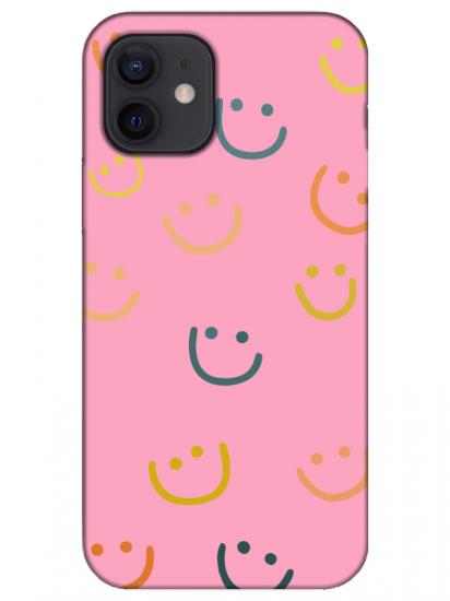 iPhone 12 Mini Emoji Gülen Yüz Pembe Telefon Kılıfı