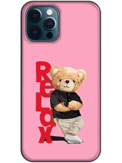 iPhone 12 Pro Teddy Bear Relax Pembe Telefon Kılıfı