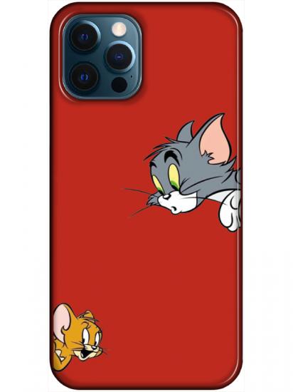 iPhone 12 Pro Tom And Jerry Kırmızı Telefon Kılıfı