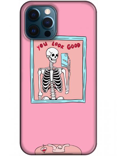 iPhone 12 Pro You Look Good İskelet Pembe Telefon Kılıfı