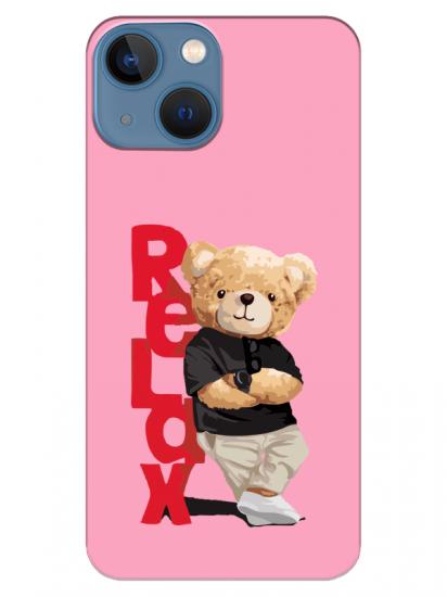 iPhone 13 Teddy Bear Relax Pembe Telefon Kılıfı