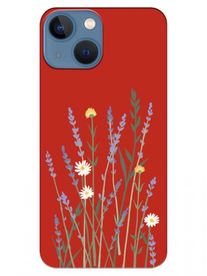 iPhone 13 mini Lavanta Desenli Kırmızı Telefon Kılıfı